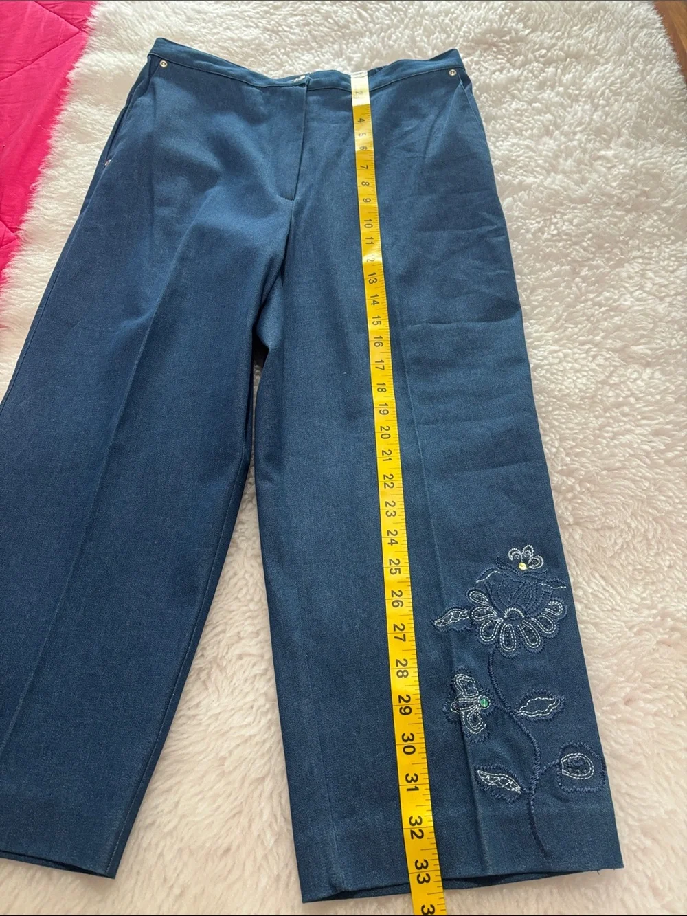 Alfred Dunner Blue Embroidered Short-Sleeve Capri Set